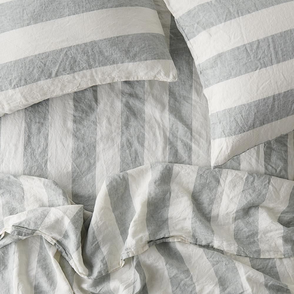 Fog Stripe 100 Linen Standard Pillowcase Set Kids Bedding